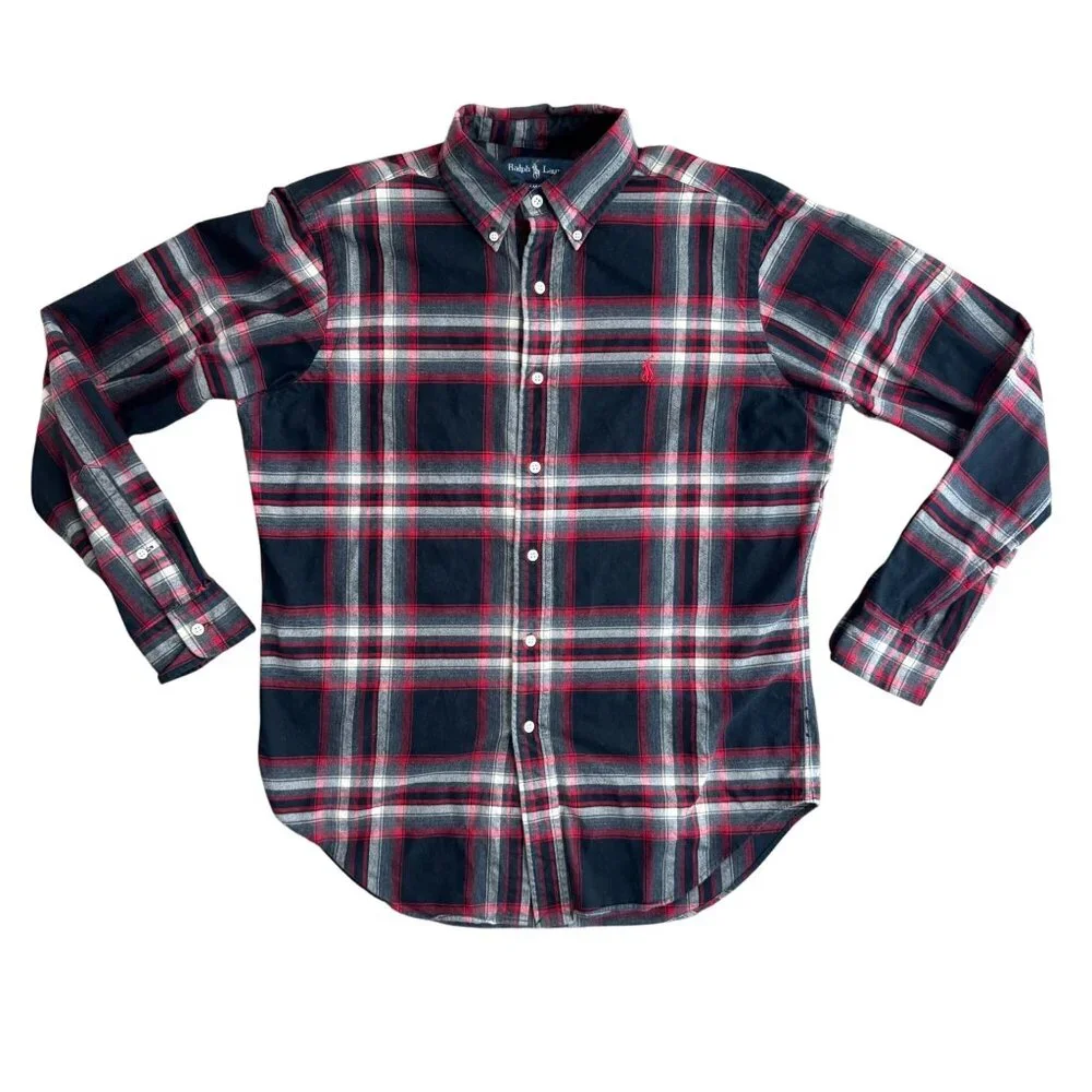 Ralph Lauren Mens Classic Red Black Plaid Button Down Shirt Thick Size M Pony - Picture 3 of 8
